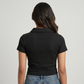 Knitted Solid Crop Polo T-Shirt