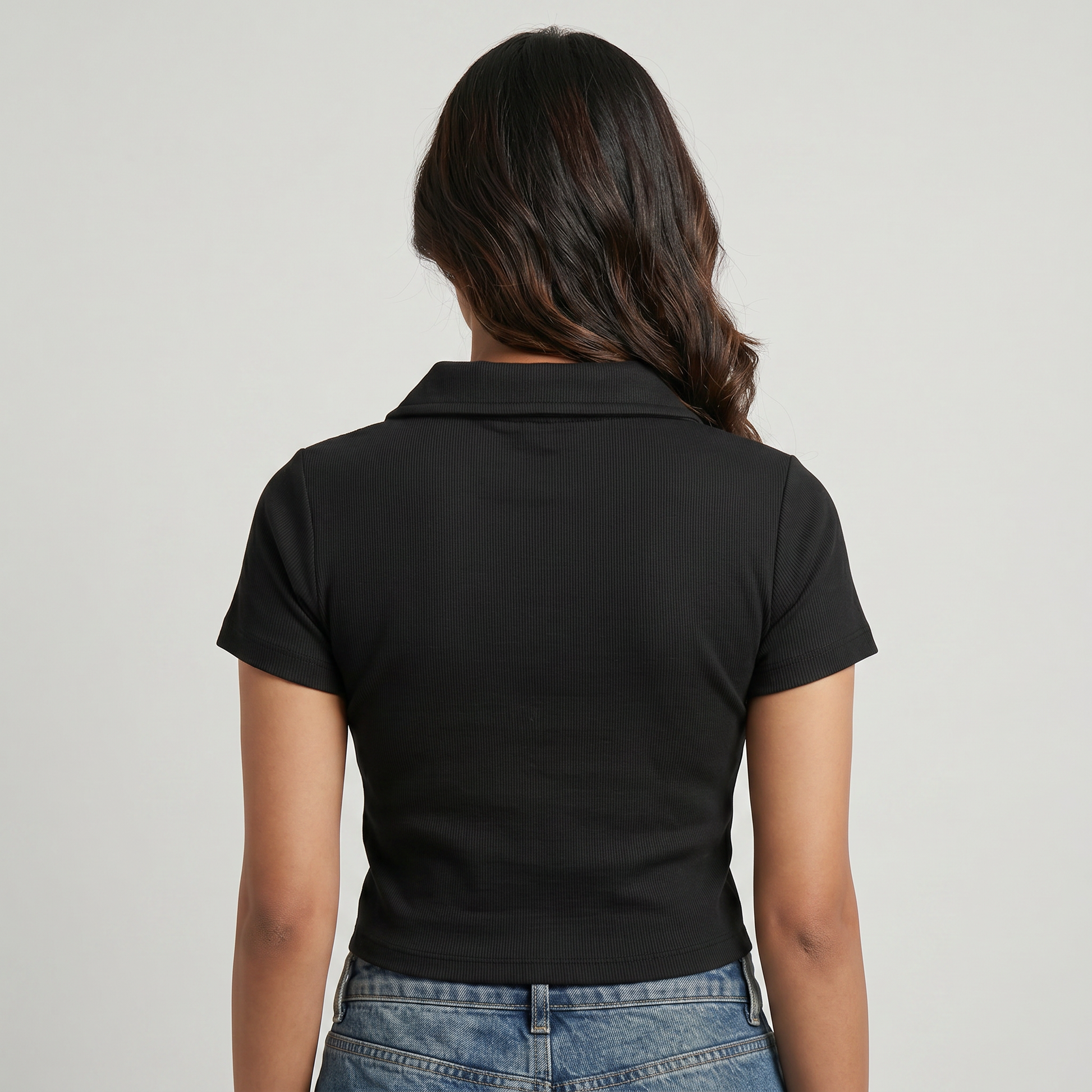 Knitted Solid Crop Polo T-Shirt