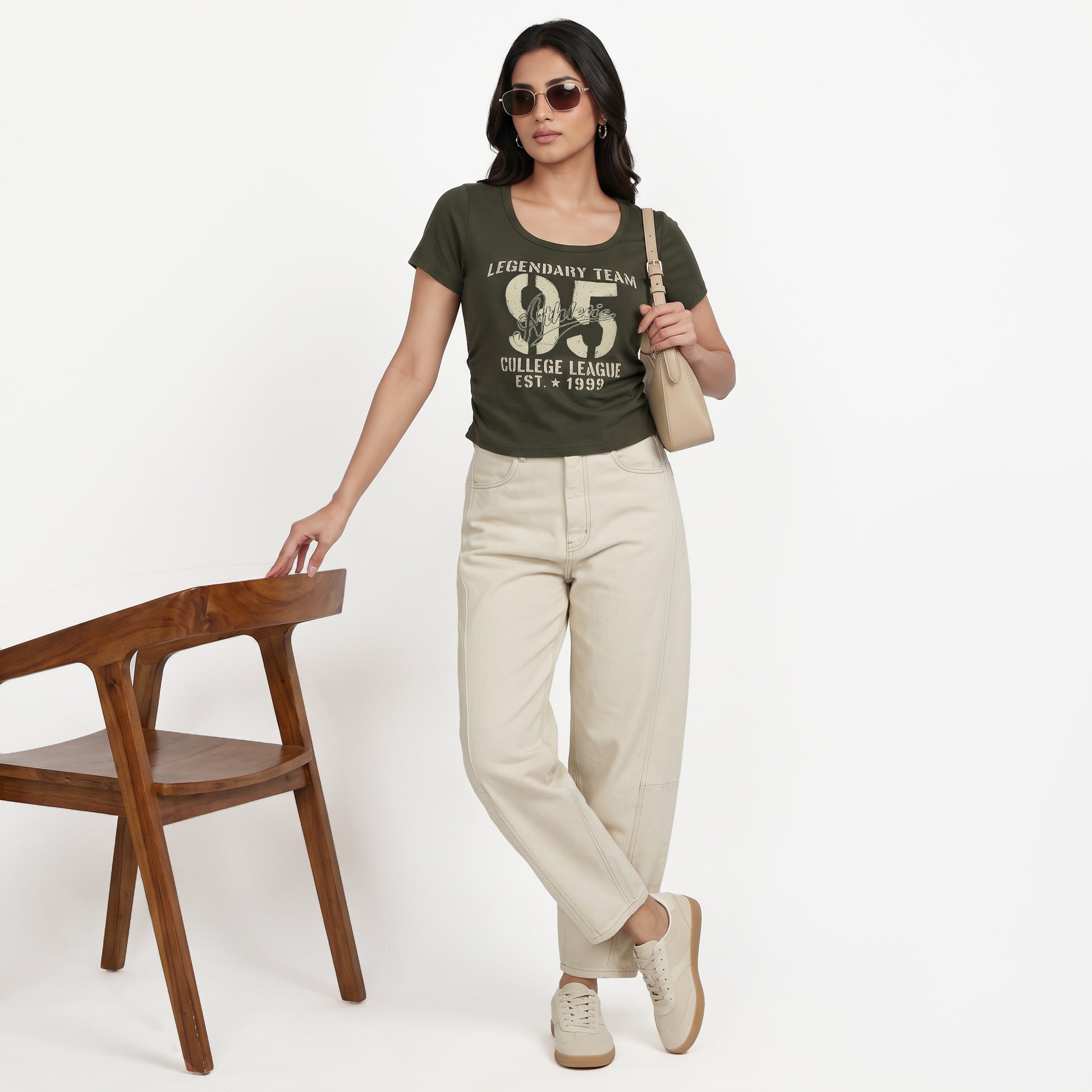Printed Slim Fit Cropped T-Shirt