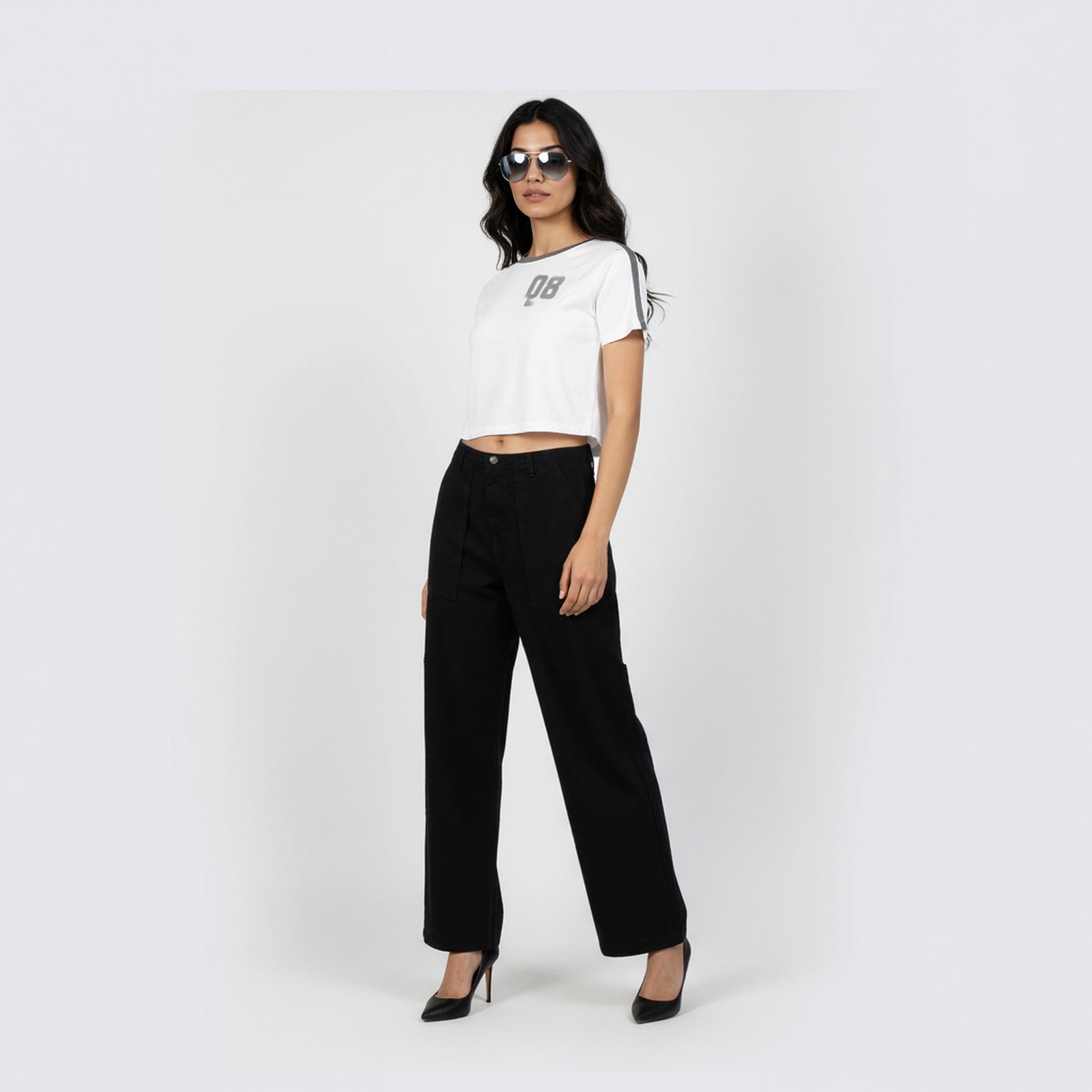 Slim Fit Cotton Garphic Crop T-Shirt