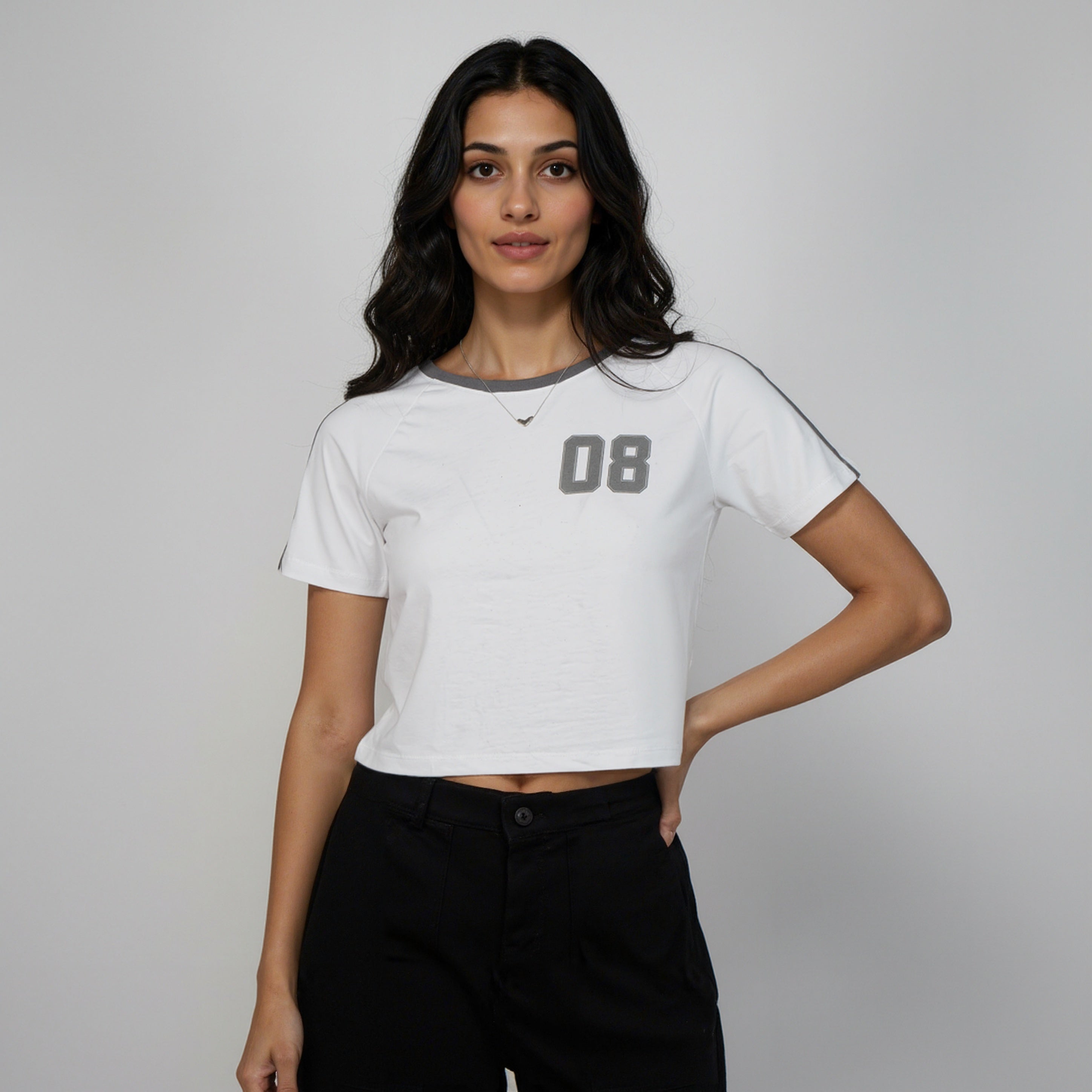 Slim Fit Cotton Garphic Crop T-Shirt