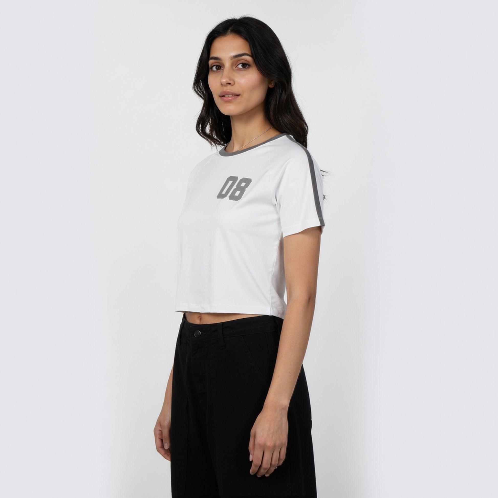 Slim Fit Cotton Garphic Crop T-Shirt