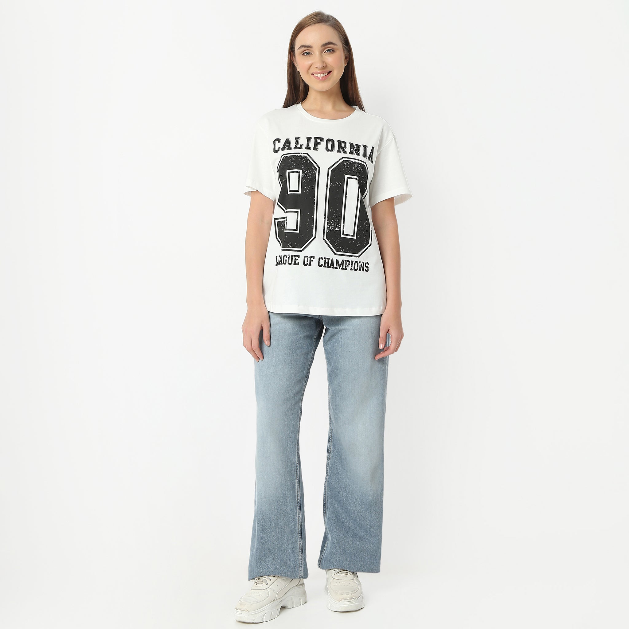 Oversize Printed Round Neck Regular Length T-Shirt