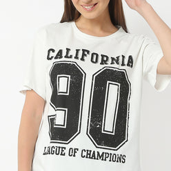 Oversize Printed Round Neck Regular Length T-Shirt