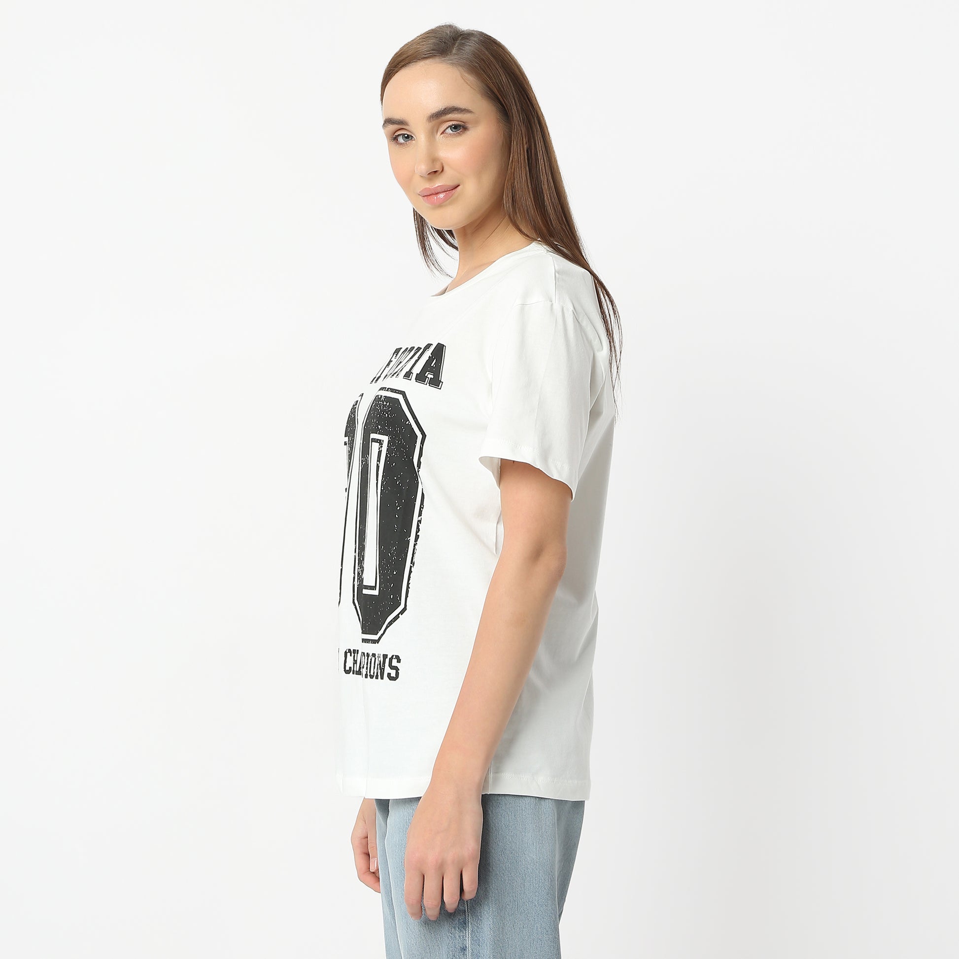 Oversize Printed Round Neck Regular Length T-Shirt