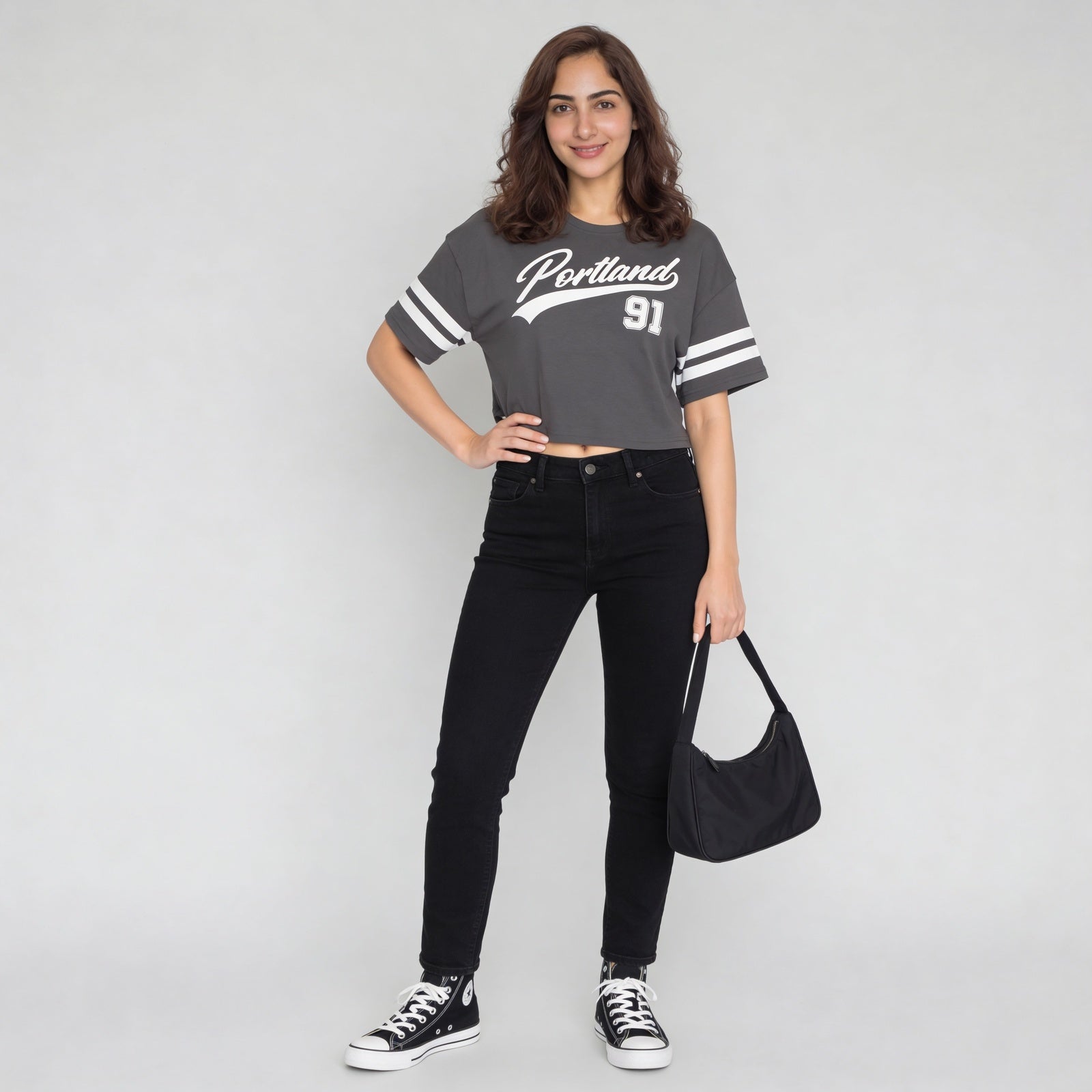 Round Neck Half Sleeve Boxy Fit  Graphic Crop T-Shirt