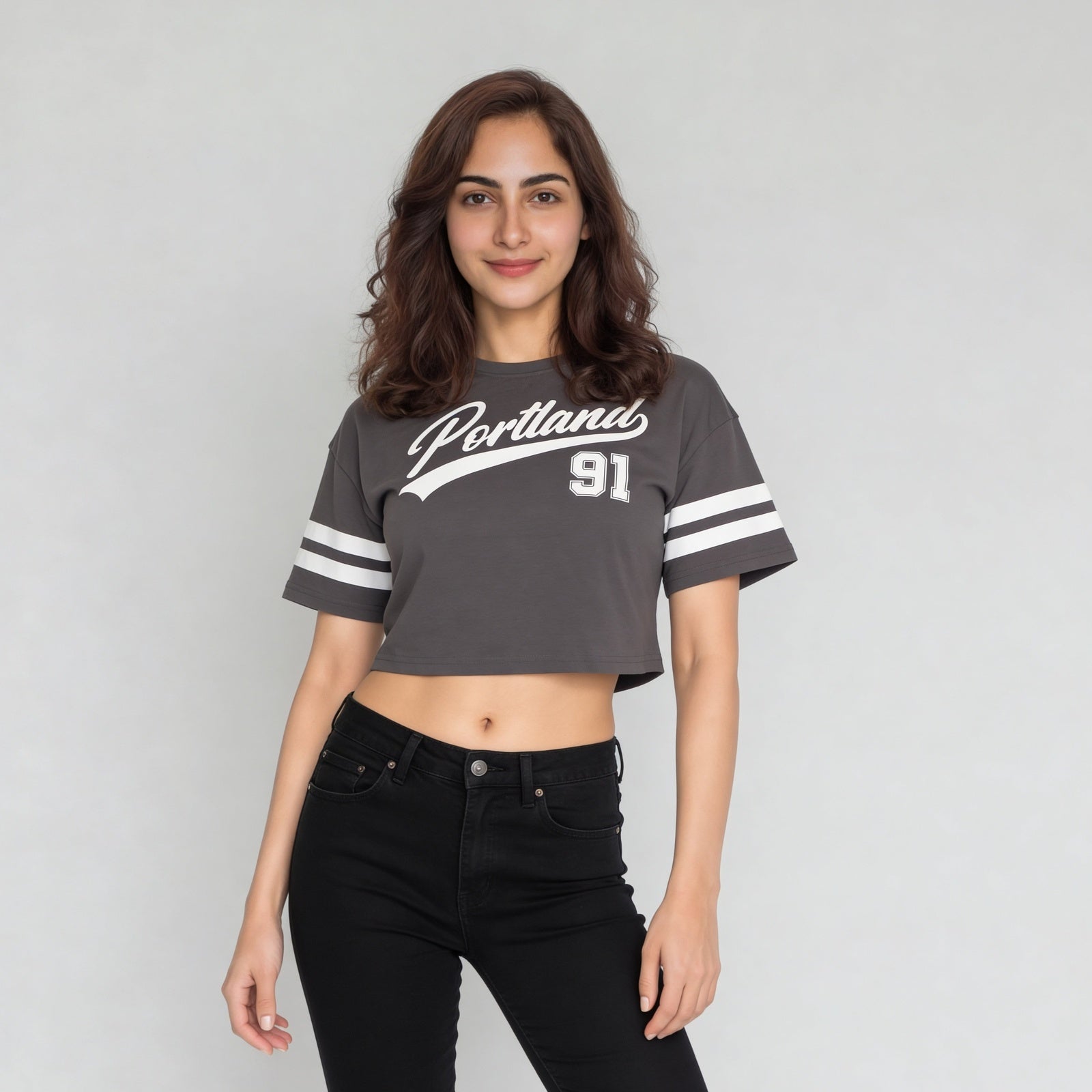 Round Neck Half Sleeve Boxy Fit  Graphic Crop T-Shirt
