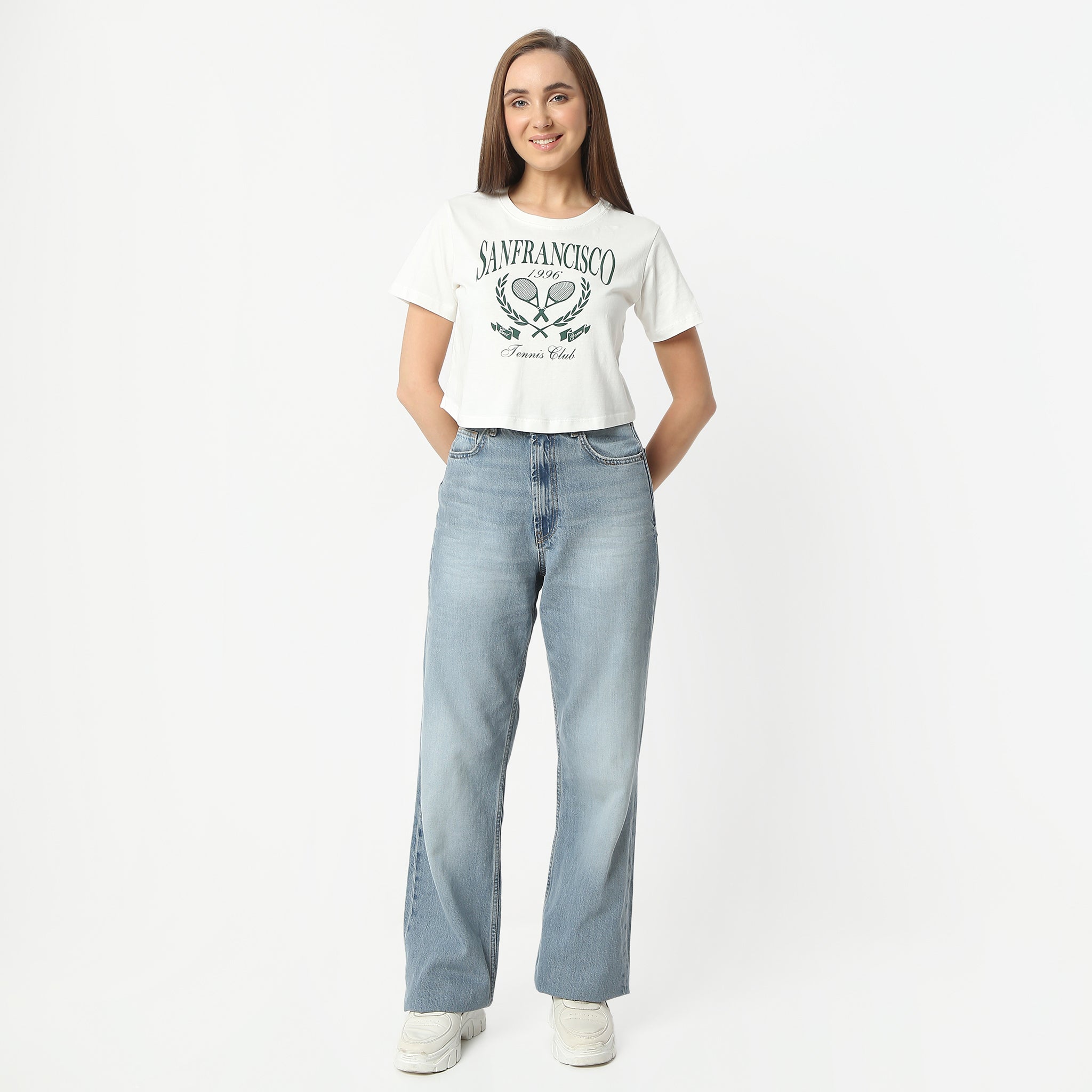 Slim Fit Graphic Round Neck Short Length T-Shirt