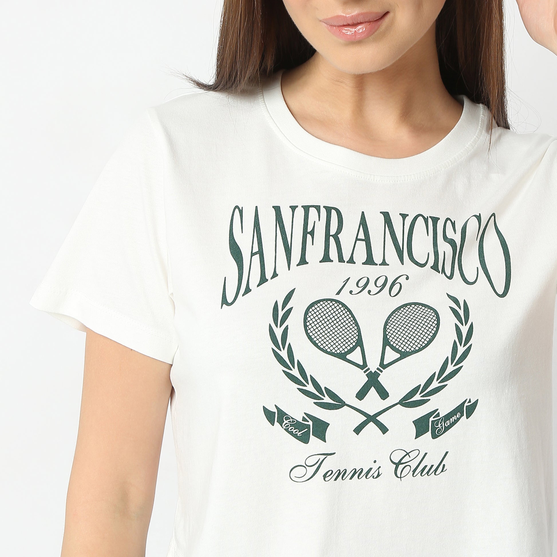 Slim Fit Graphic Round Neck Short Length T-Shirt