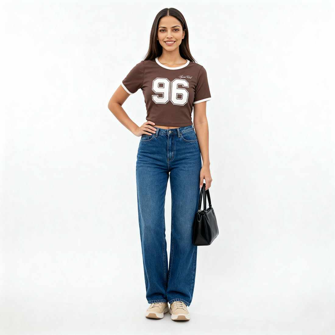 Knitted Graphic Cropped T-Shirt