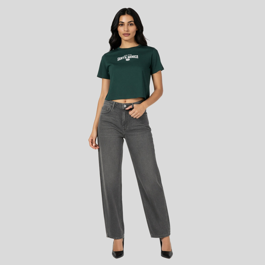 Slim Fit Cotton Graphic Crop T-Shirt