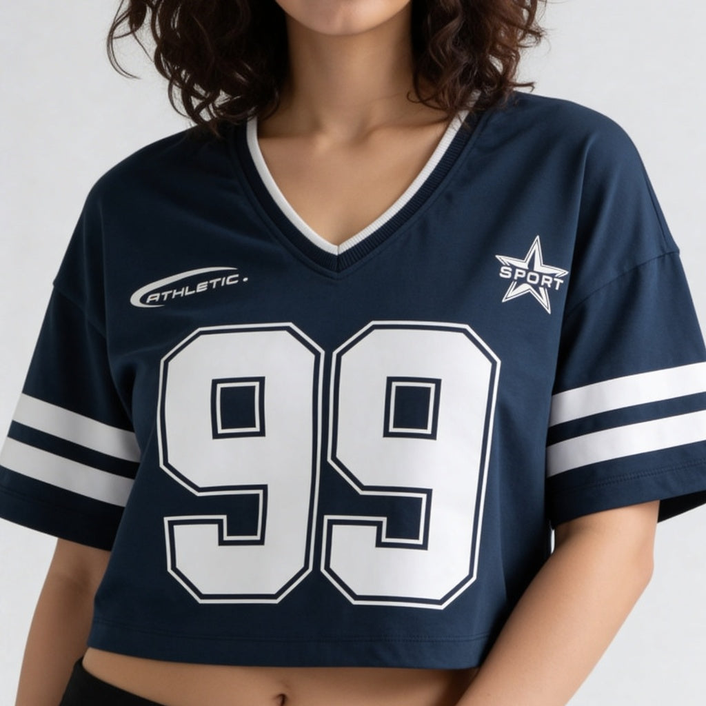 Cotton Knitted Graphic Crop T-Shirt