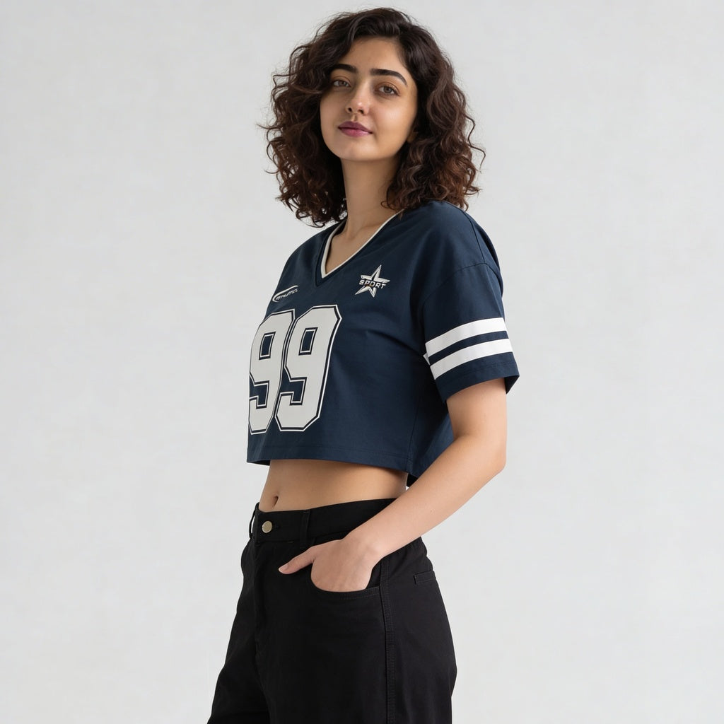Cotton Knitted Graphic Crop T-Shirt