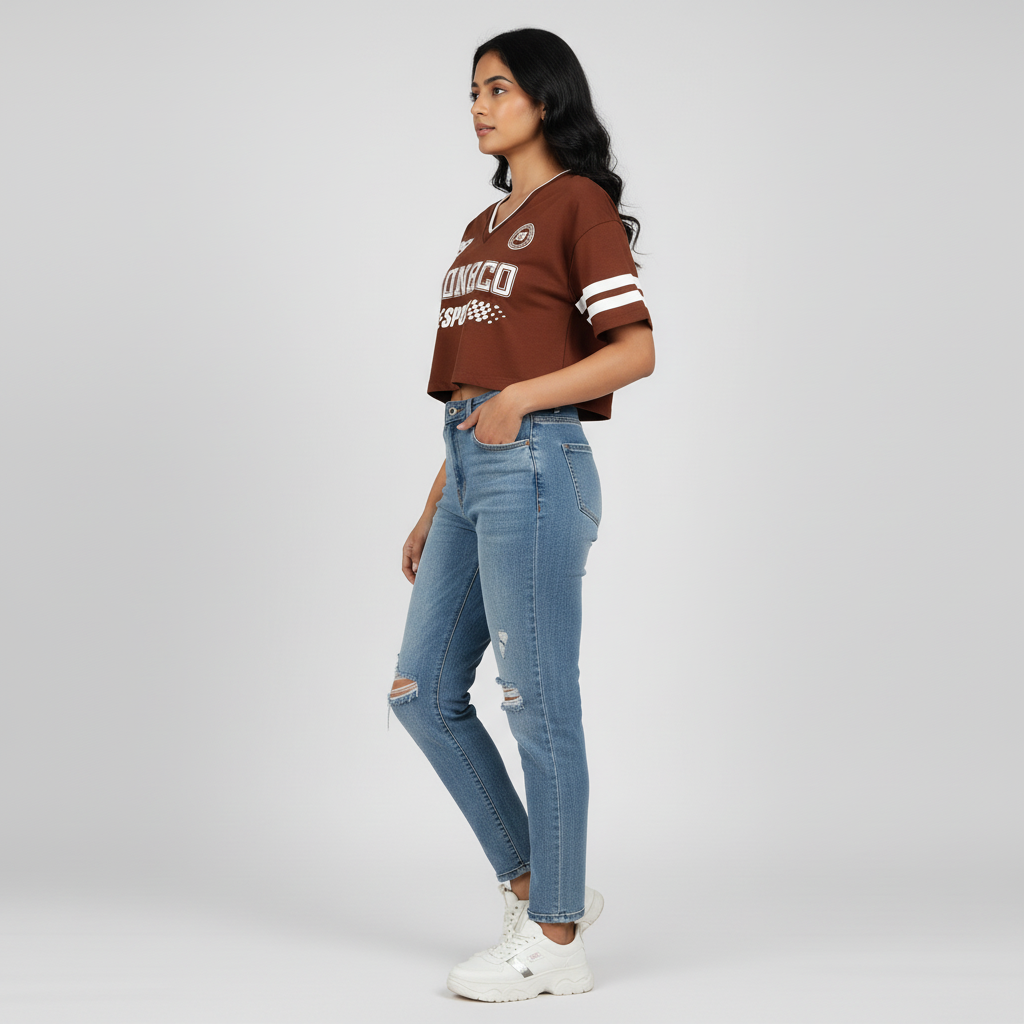 Cotton Graphic V-Neck Oversize T-Shirt