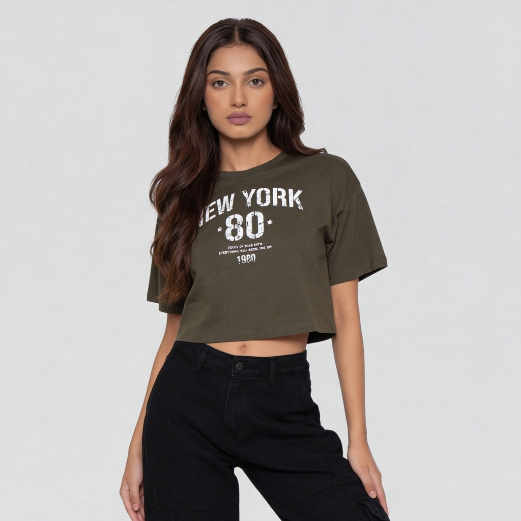 Cotton Graphic Boxy Fit Crop T-Shirt