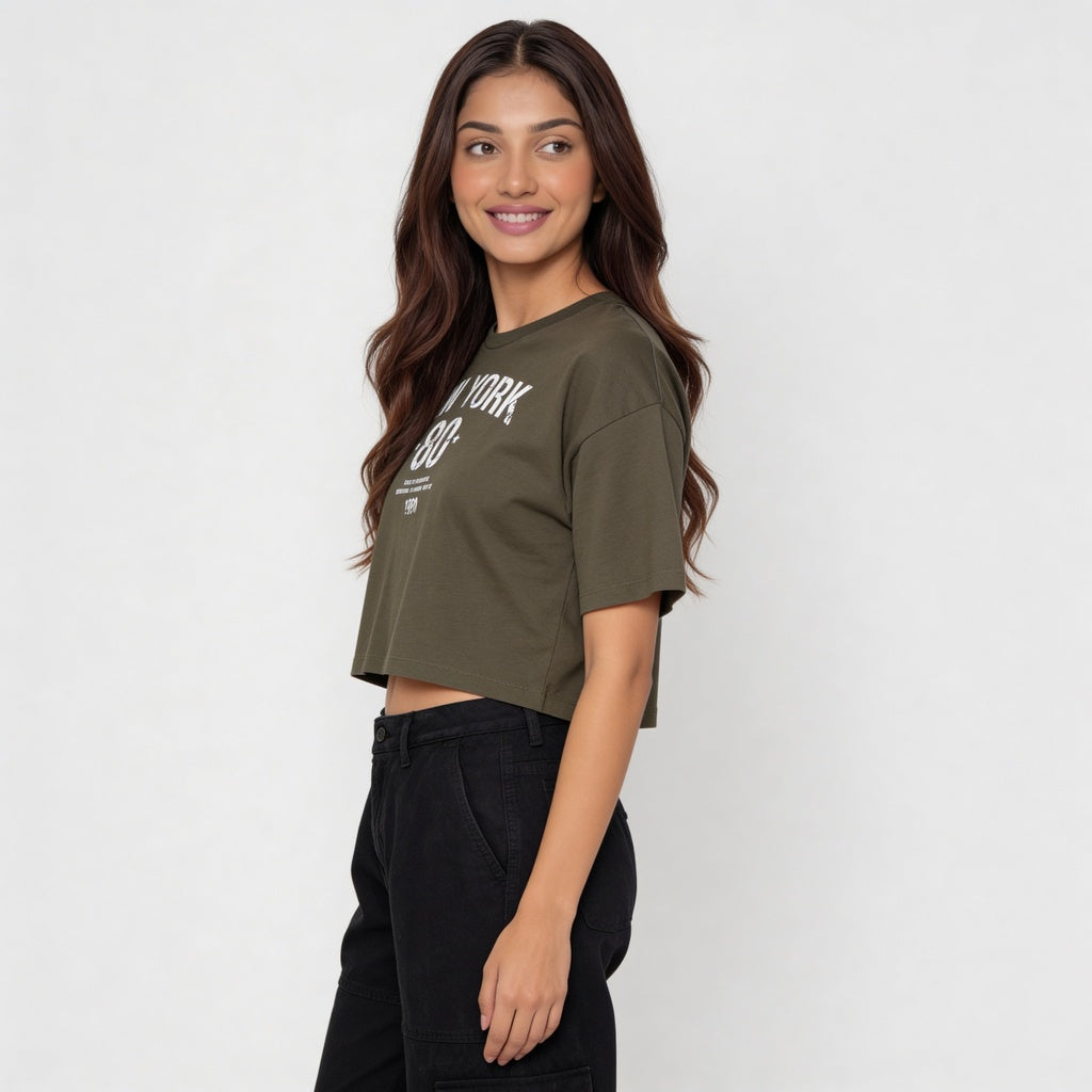 Cotton Graphic Boxy Fit Crop T-Shirt