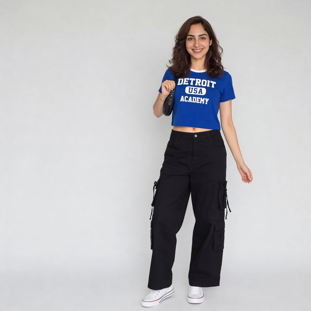 Cotton Knitted Graphic Crop T-Shirt
