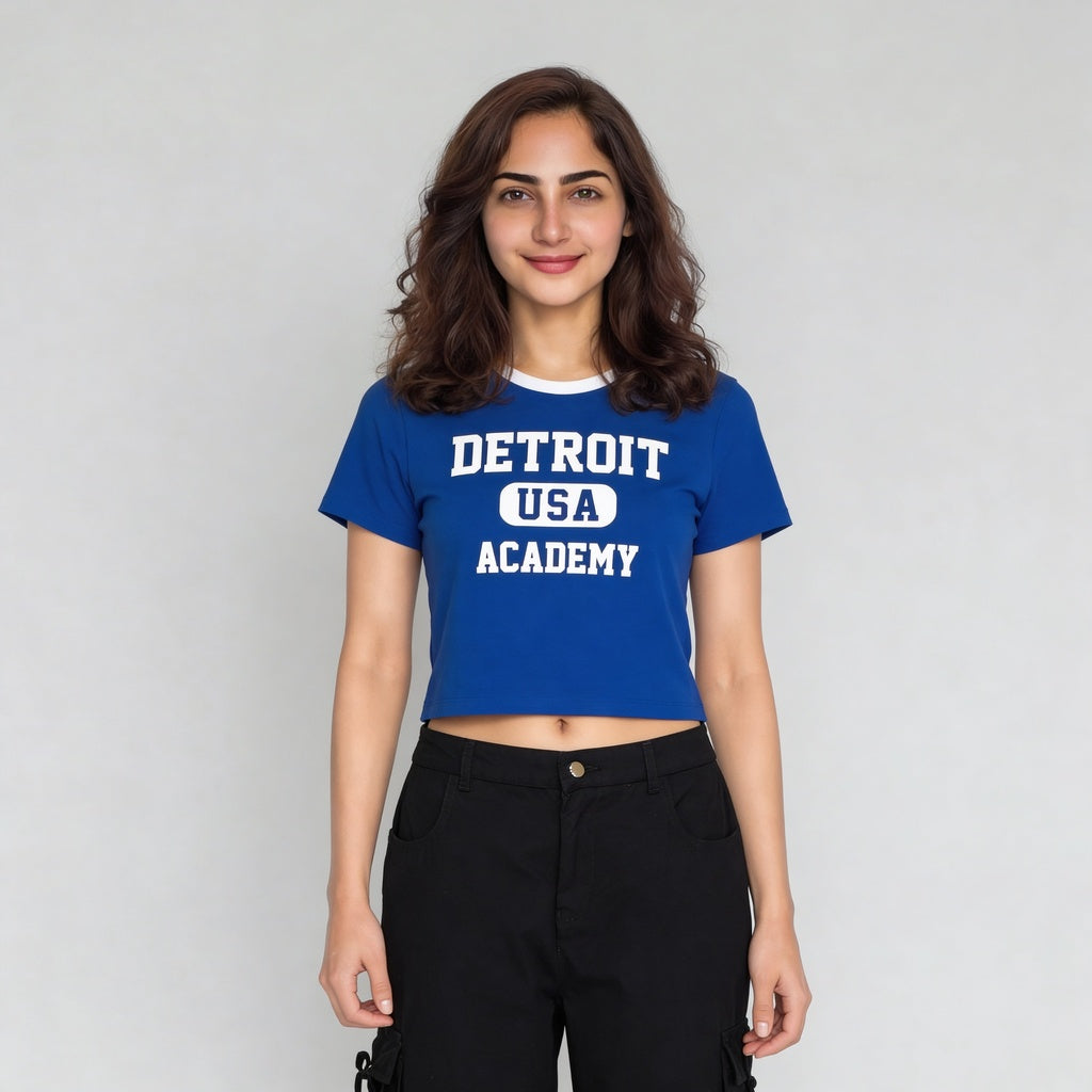 Cotton Knitted Graphic Crop T-Shirt
