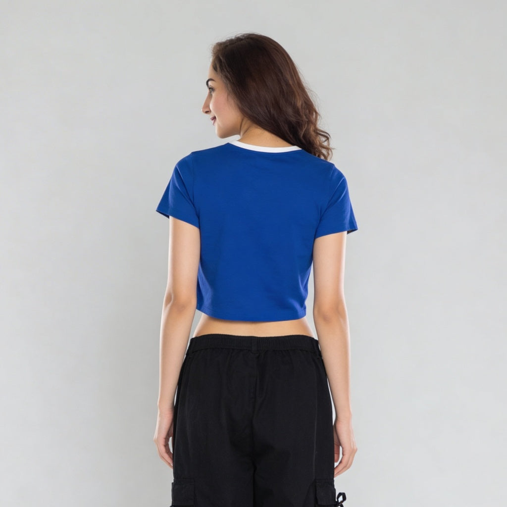 Cotton Knitted Graphic Crop T-Shirt
