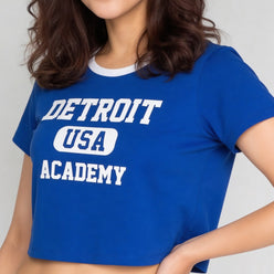 Cotton Knitted Graphic Crop T-Shirt