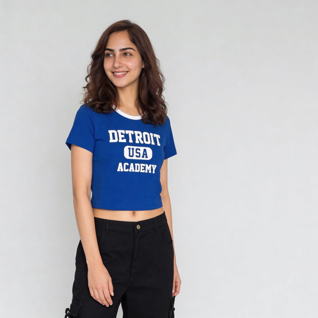 Cotton Knitted Graphic Crop T-Shirt