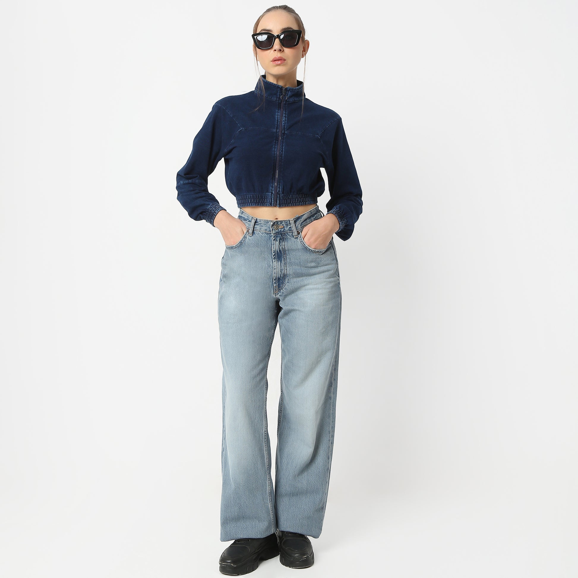 Regular Fit Solid High Neck Short Length Jacket