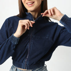 Regular Fit Solid High Neck Short Length Jacket