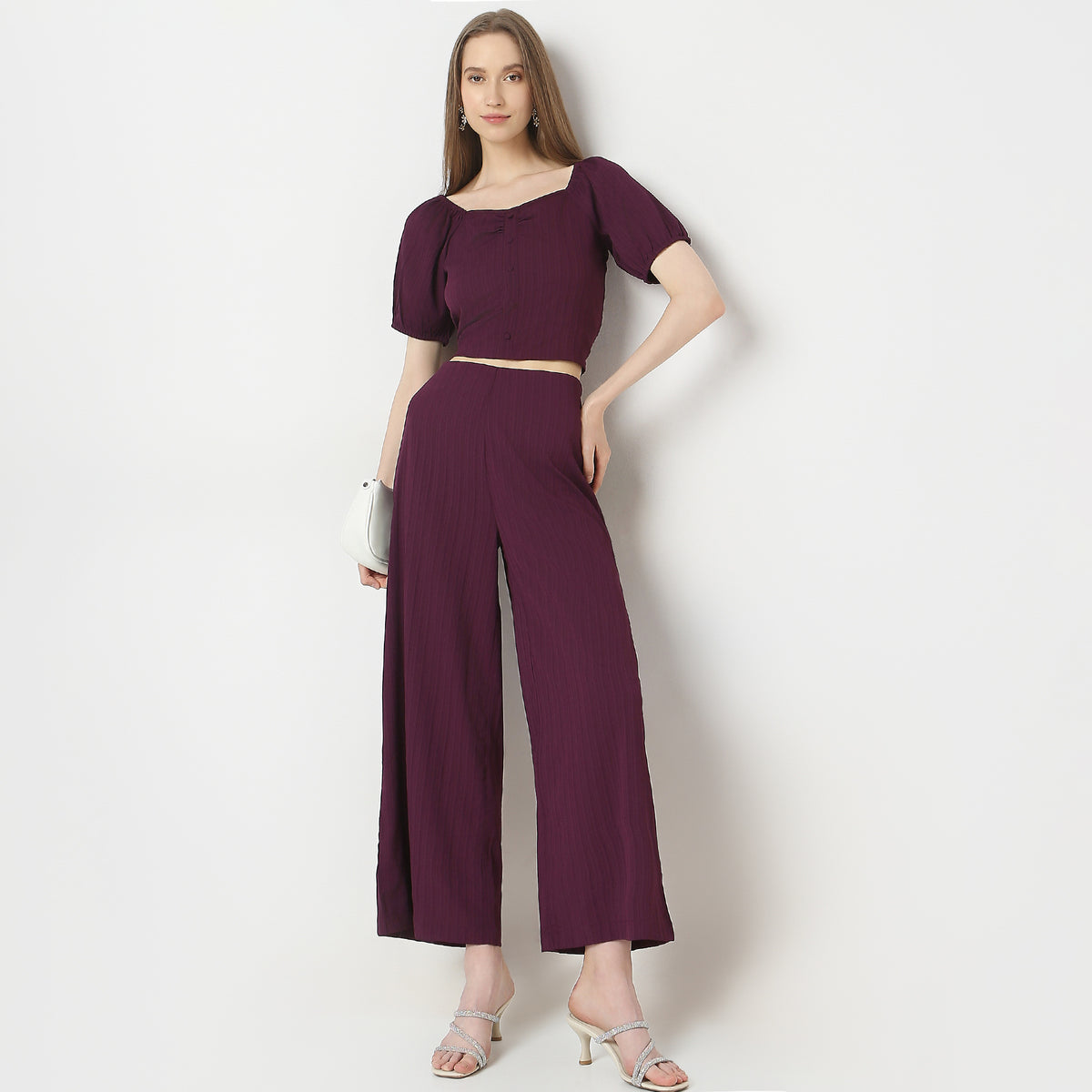 Relaxed Fit Solid High Rise Palazzos