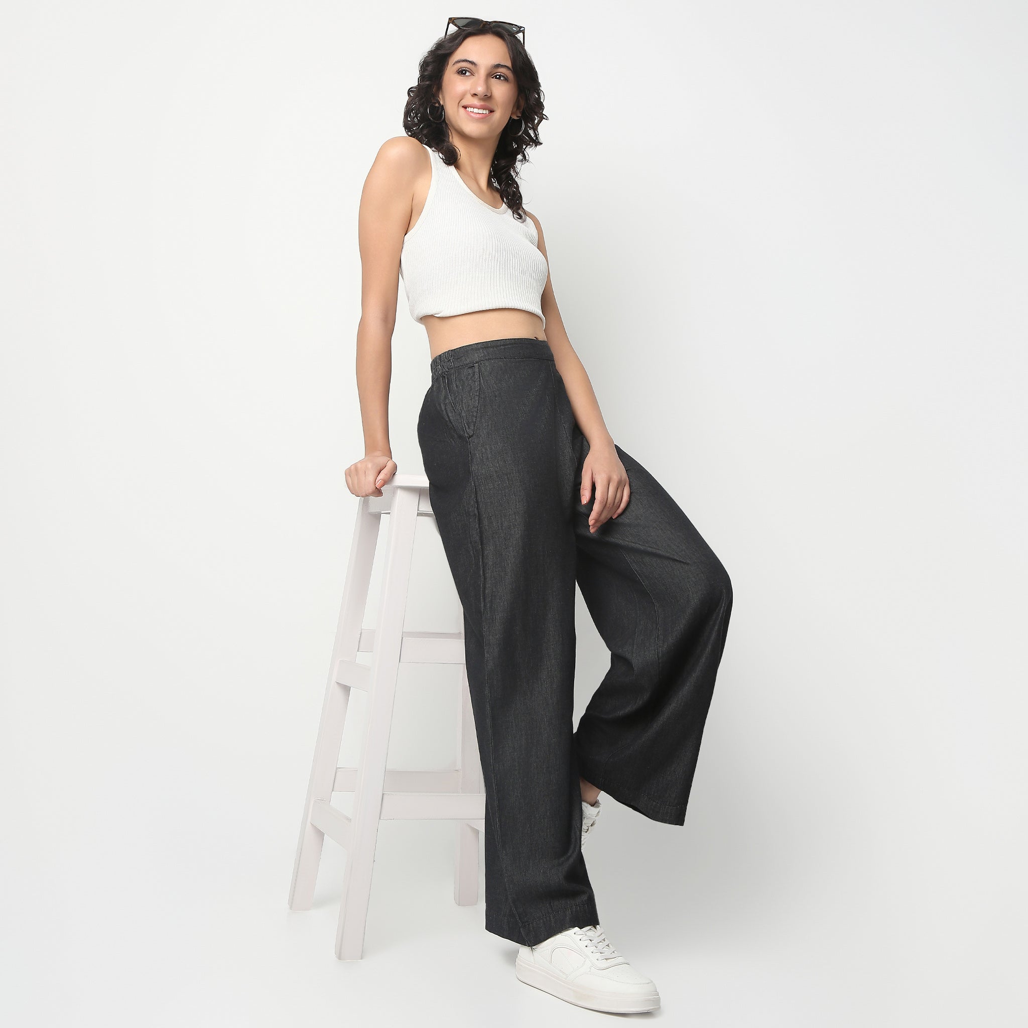 Ankle Length Fashion Relaxed Fit Solid High Rise Palazzos