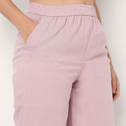 Relaxed Fit High Rise Palazzo With Scallop Hem