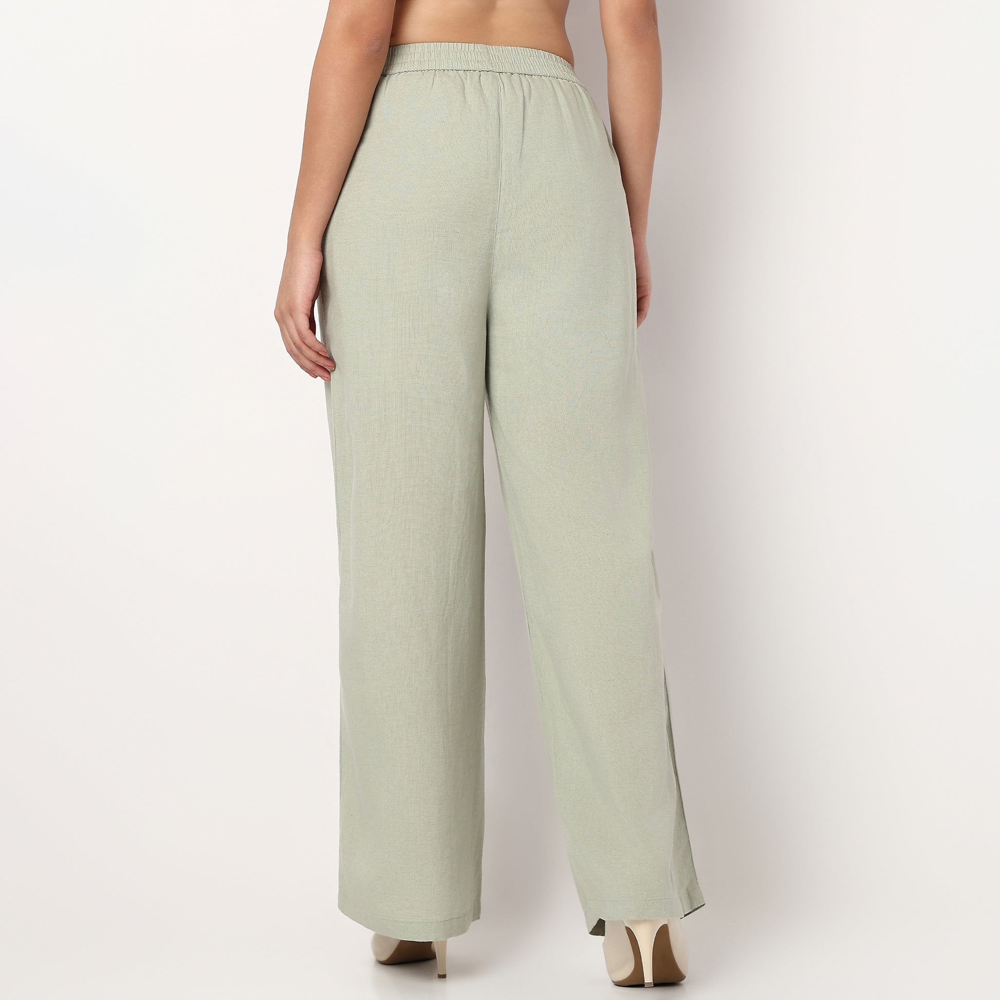 Relaxed Fit High Rise Palazzo With Scallop Hem