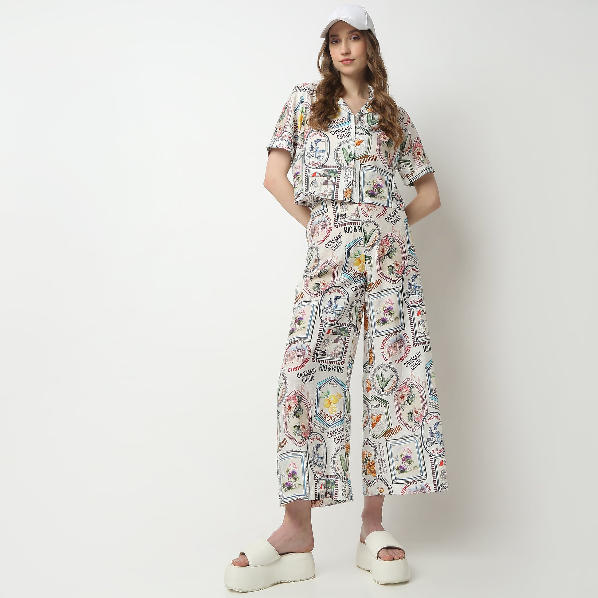 Relaxed Fit Graphic Ankle Length High Rise Palazzos