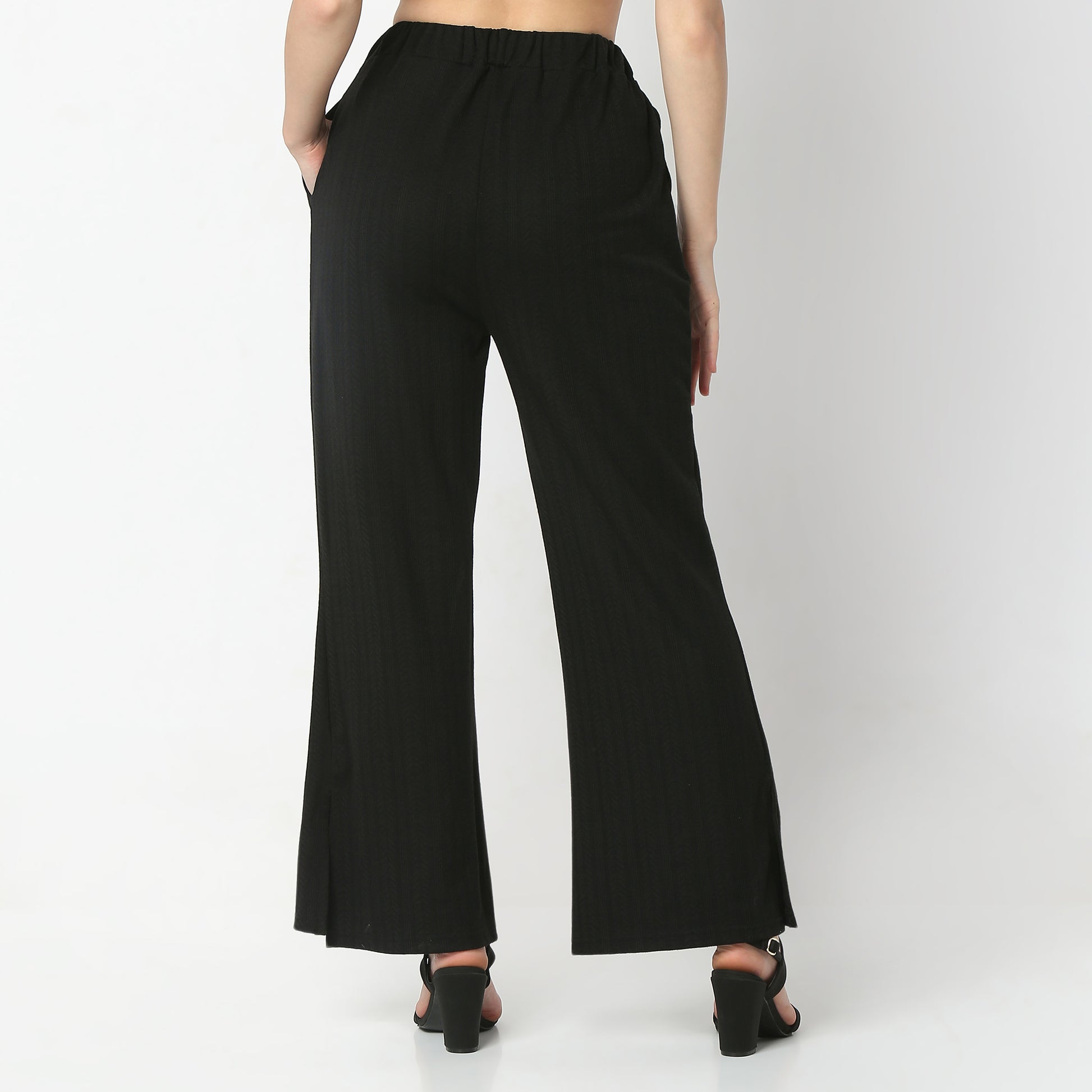 Relaxed Fit Solid Ankle Length High Rise Palazzos