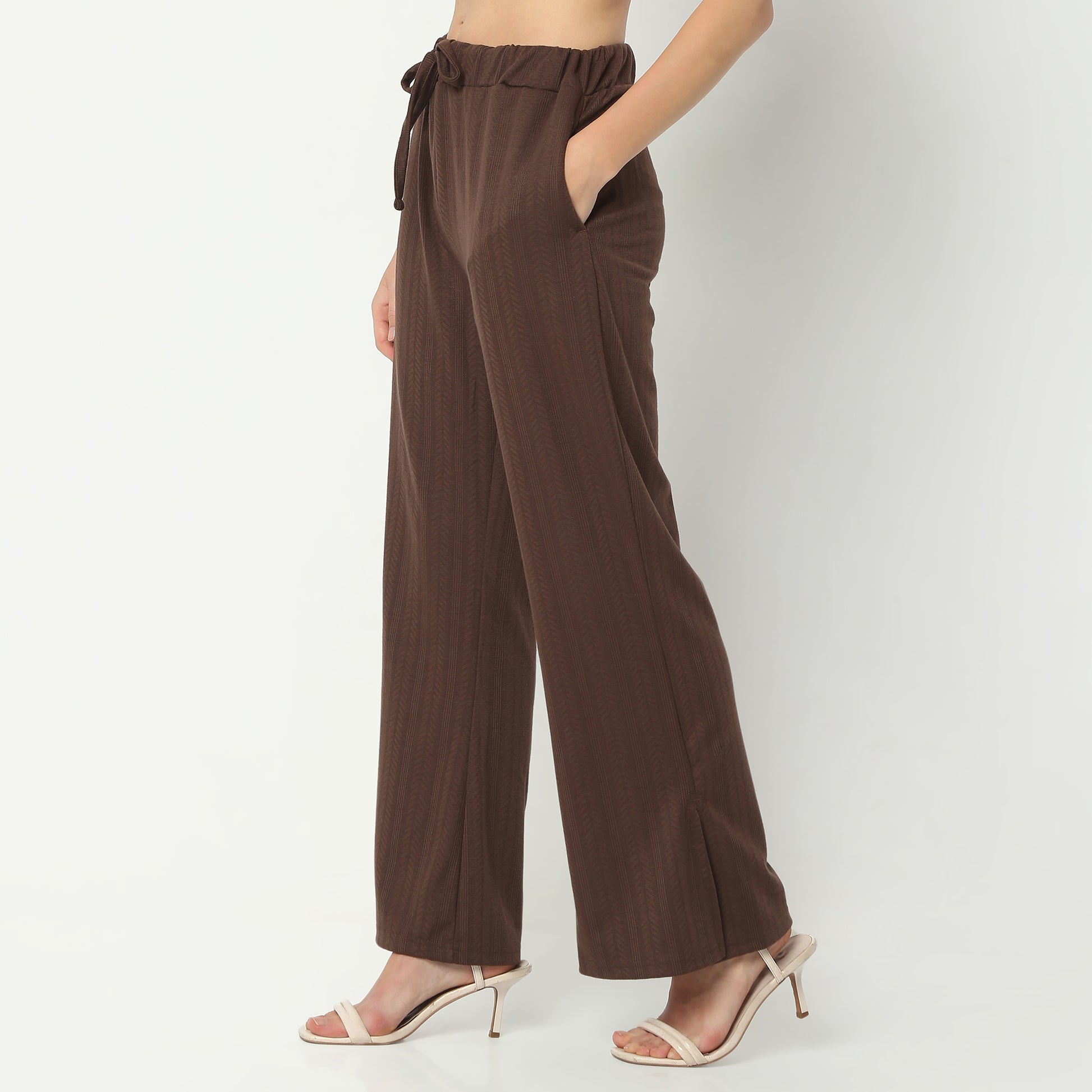 Relaxed Fit Solid Ankle Length High Rise Palazzos