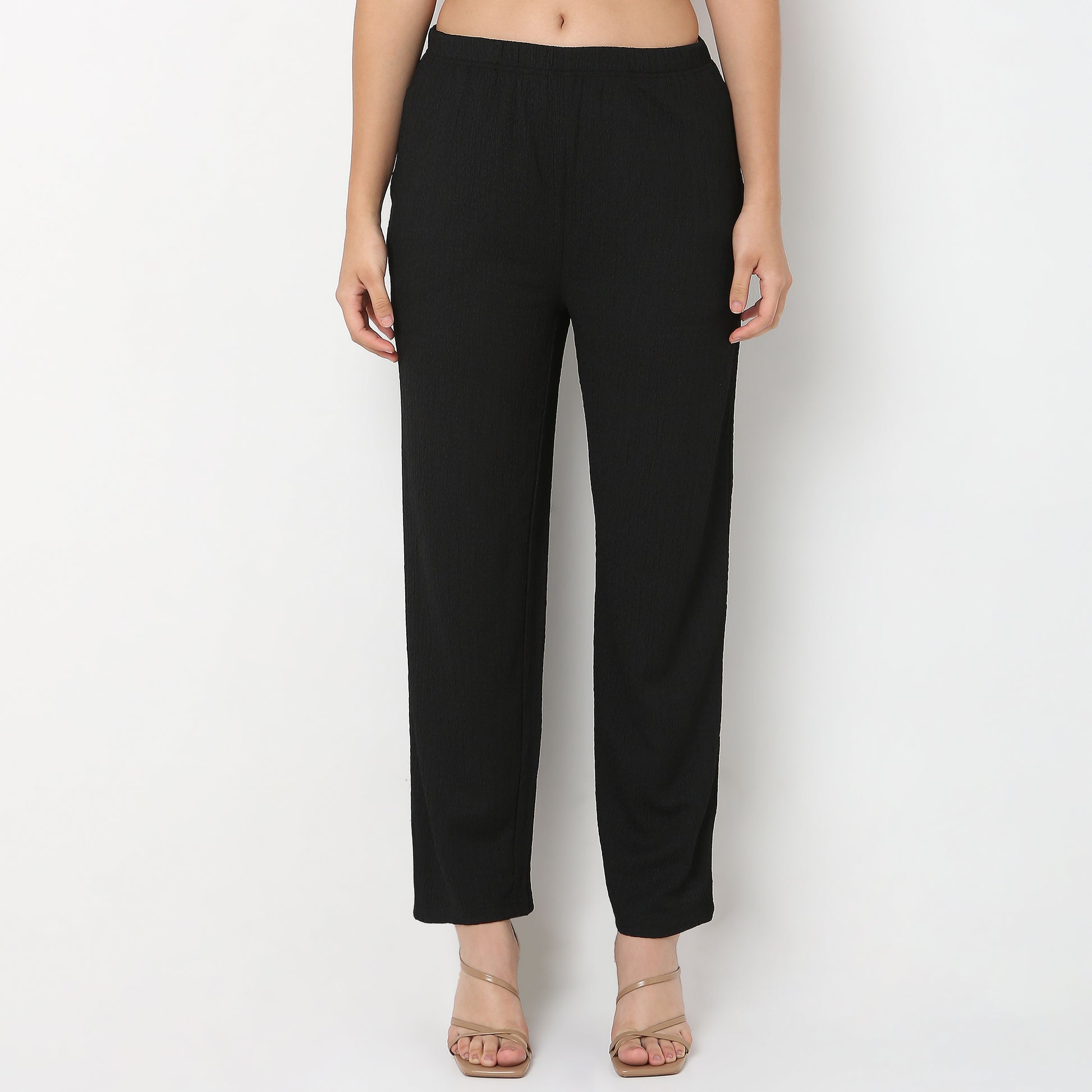 Relaxed Fit Solid High Rise Palazzos