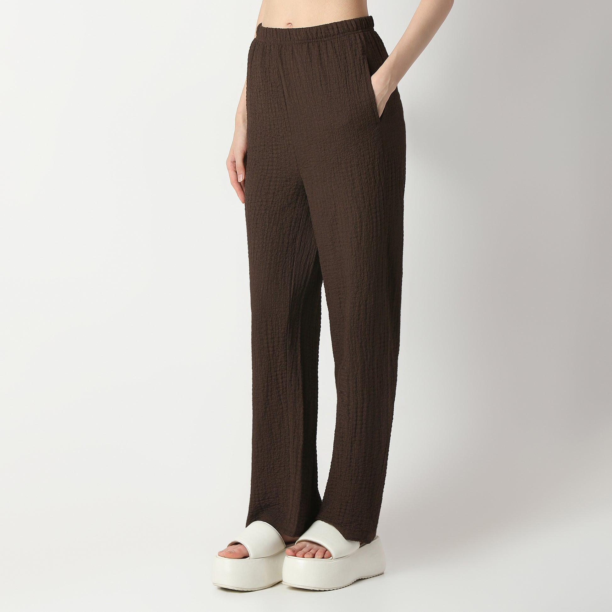 Relaxed Fit Solid High Rise Palazzos