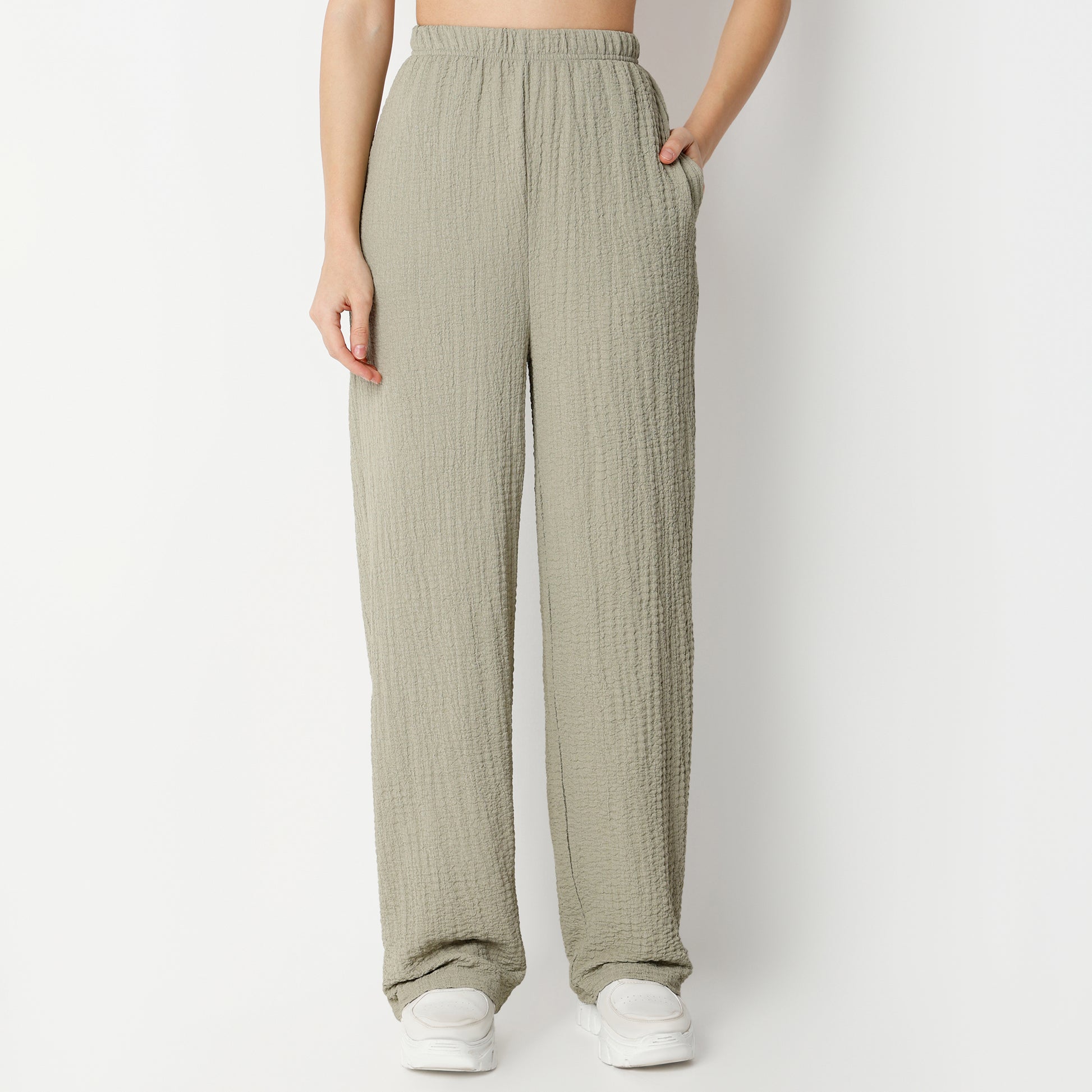 Relaxed Fit Solid High Rise Palazzos