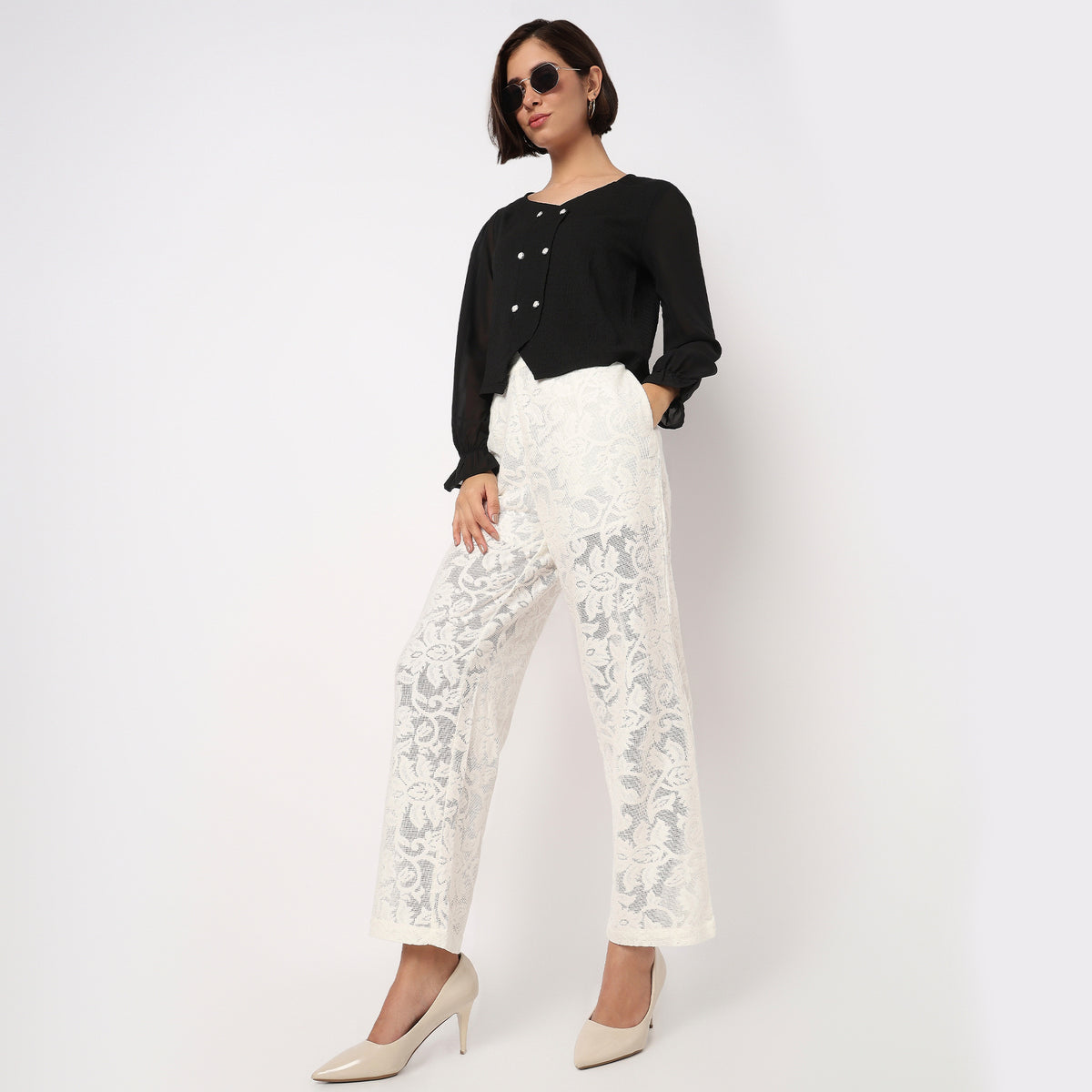 High Rise Half Lined Floral Palazzo