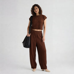 Textured High Rise Relaxed Fit Palazzo