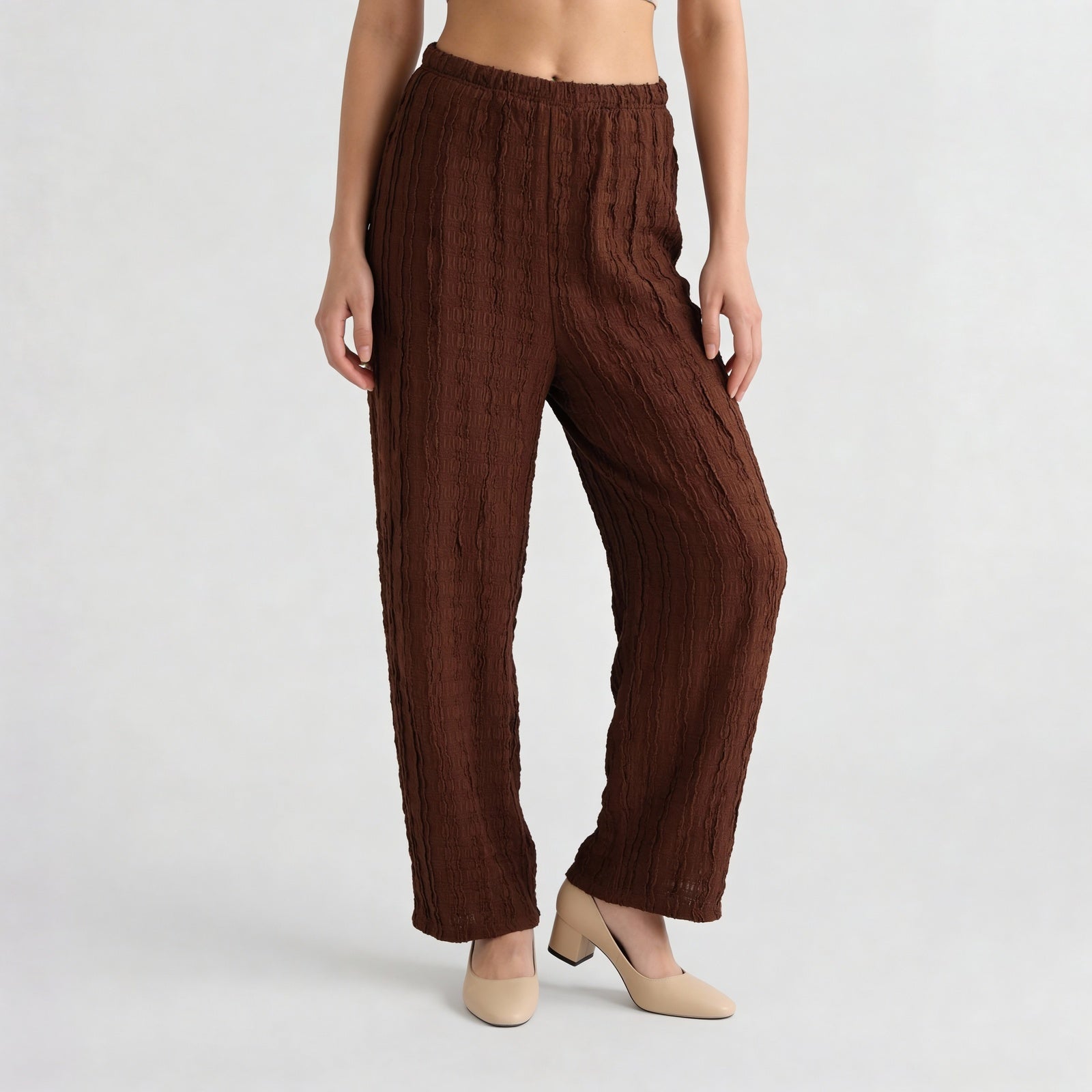 Textured High Rise Relaxed Fit Palazzo