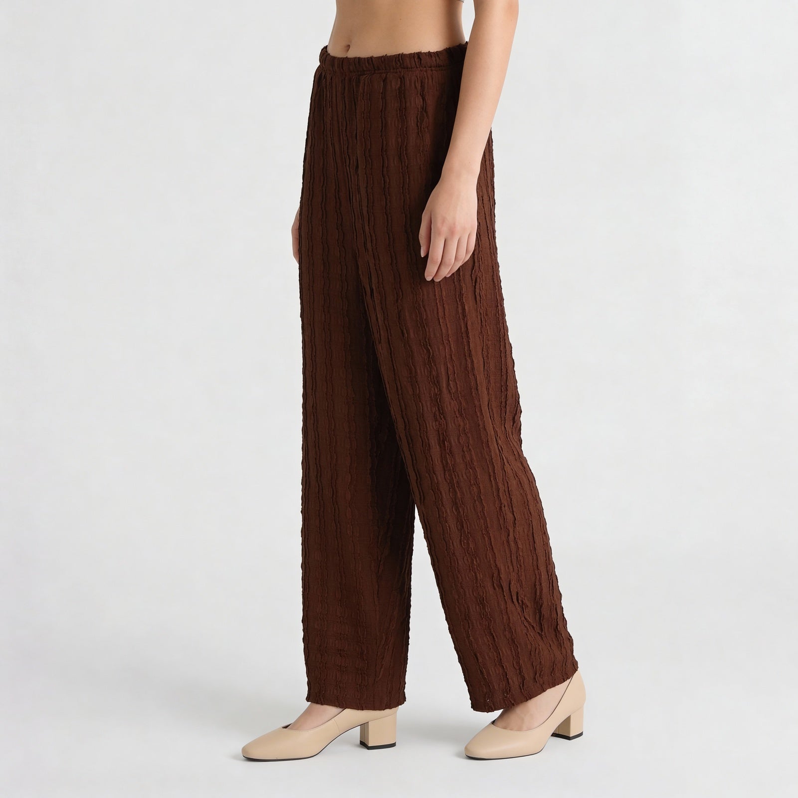 Textured High Rise Relaxed Fit Palazzo