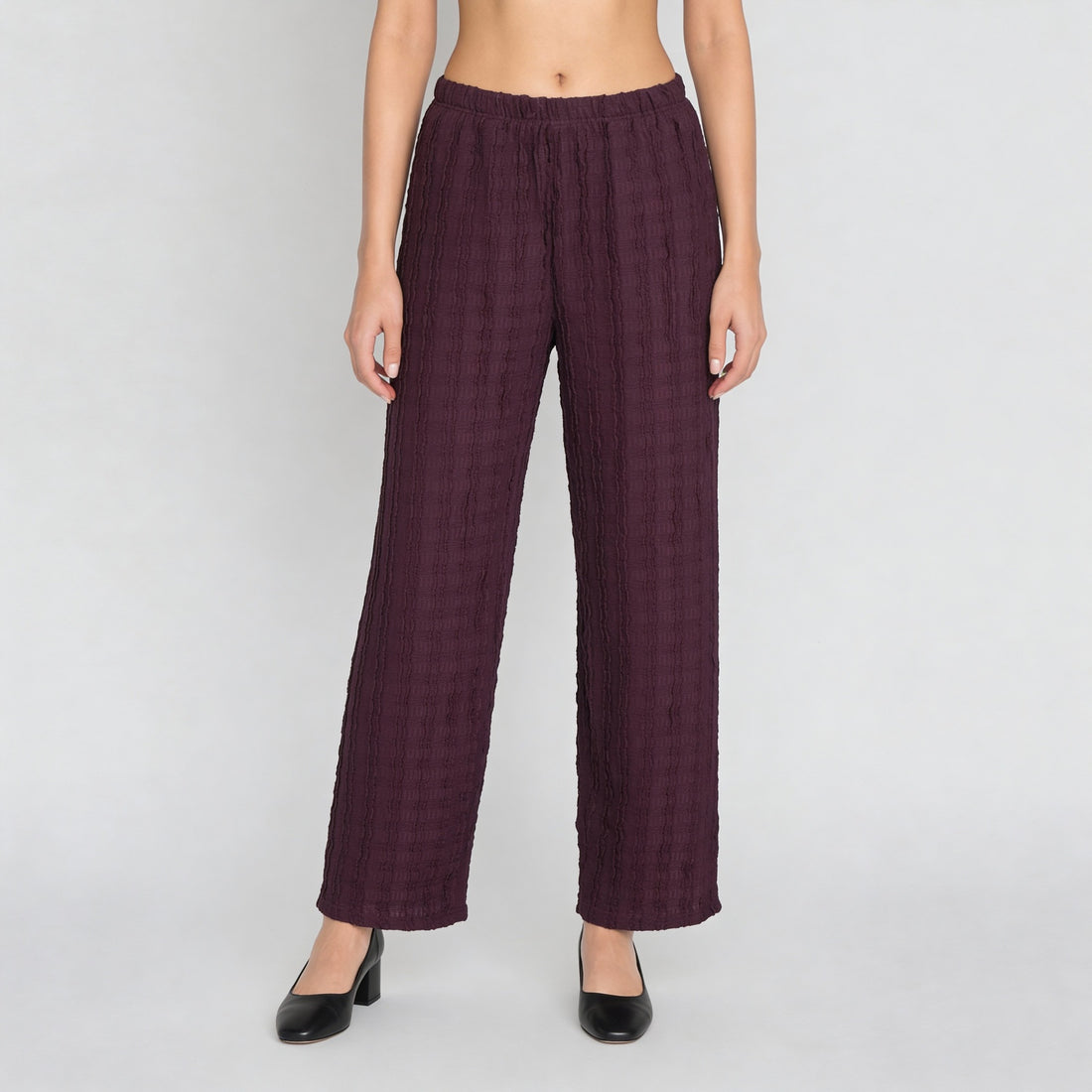Textured High Rise Relaxed Fit Palazzo