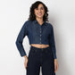 Woven Solid Crop Denim Shirt