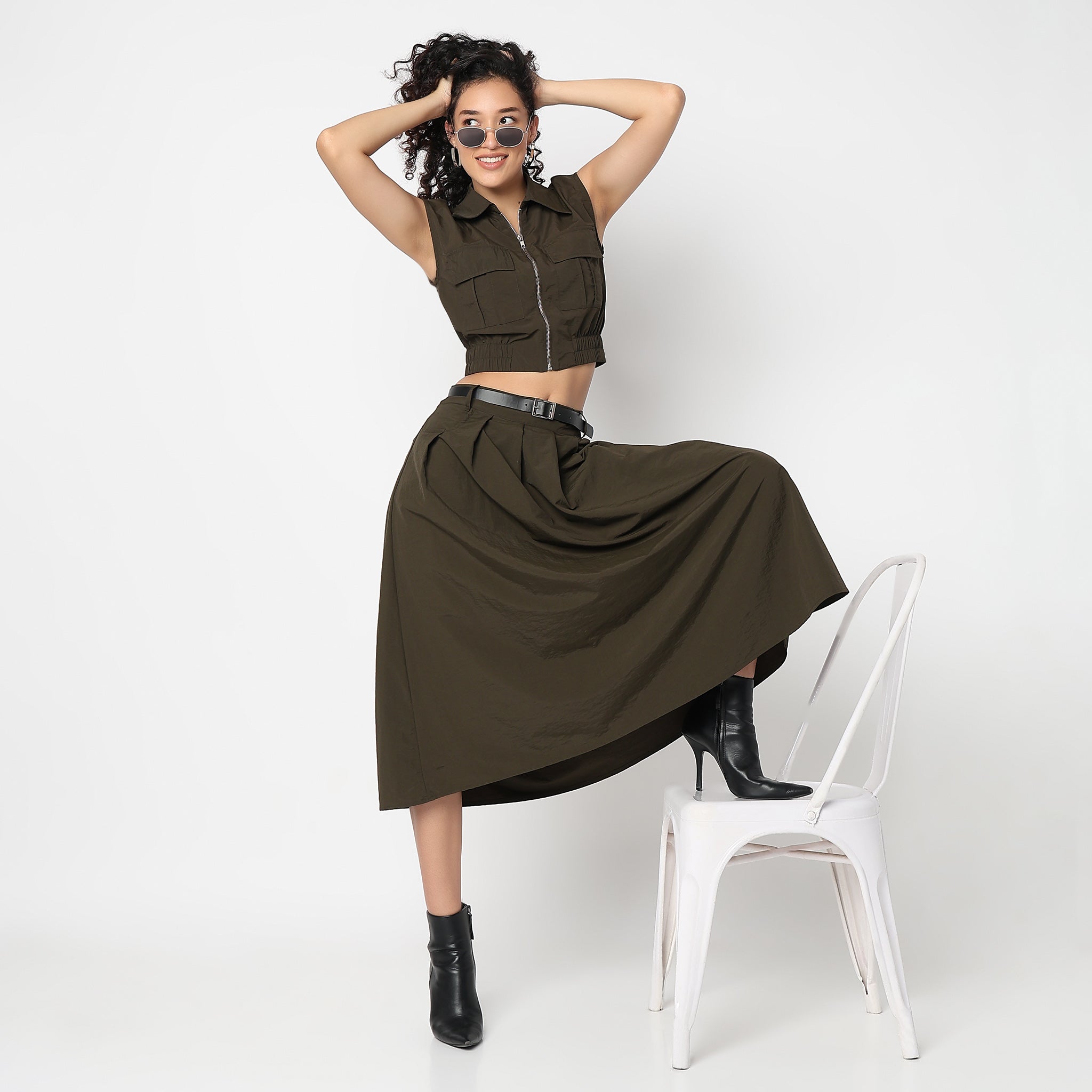 Betty Front Zipper Shirt with Patch Pockets