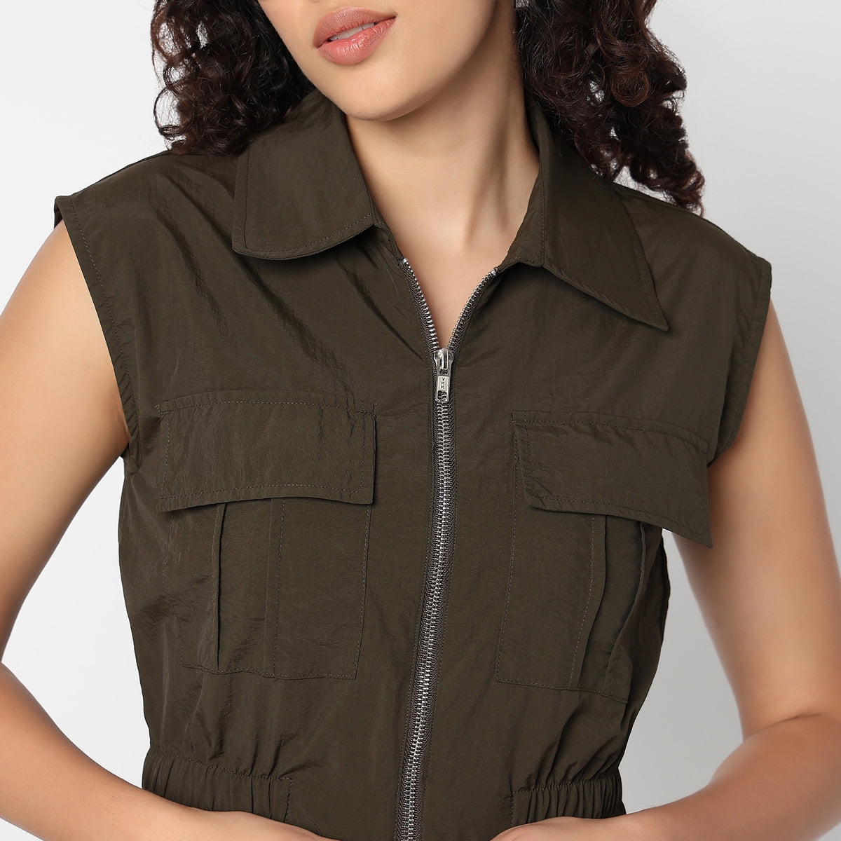 Betty Front Zipper Shirt with Patch Pockets