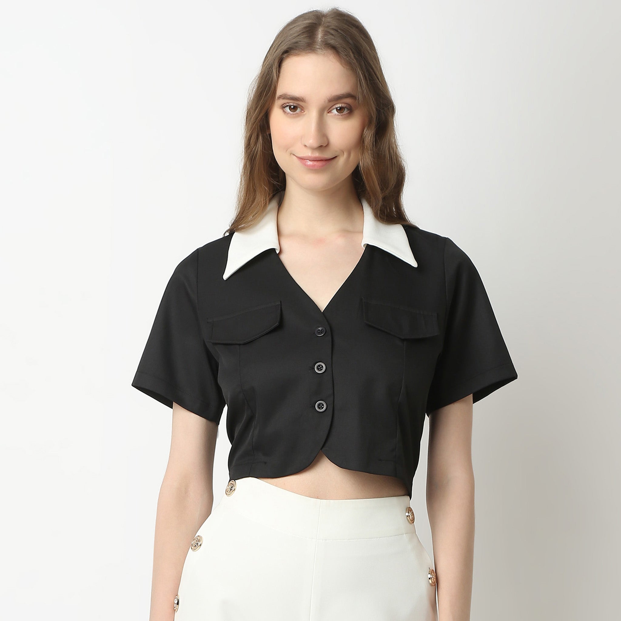 Regular Fit Solid Shirt Collar Shirt