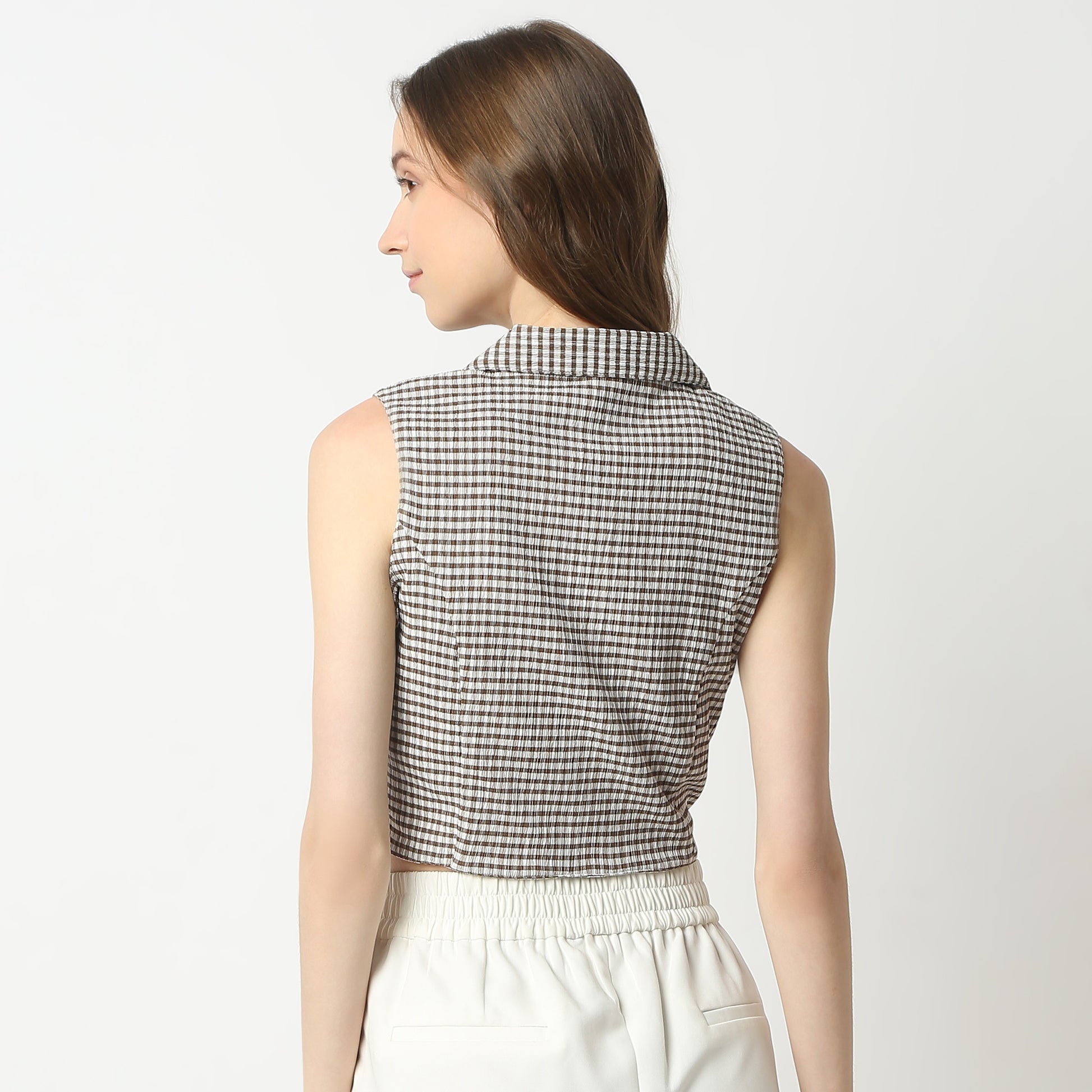 Slim Fit Checkered Lapel Collar Shirt