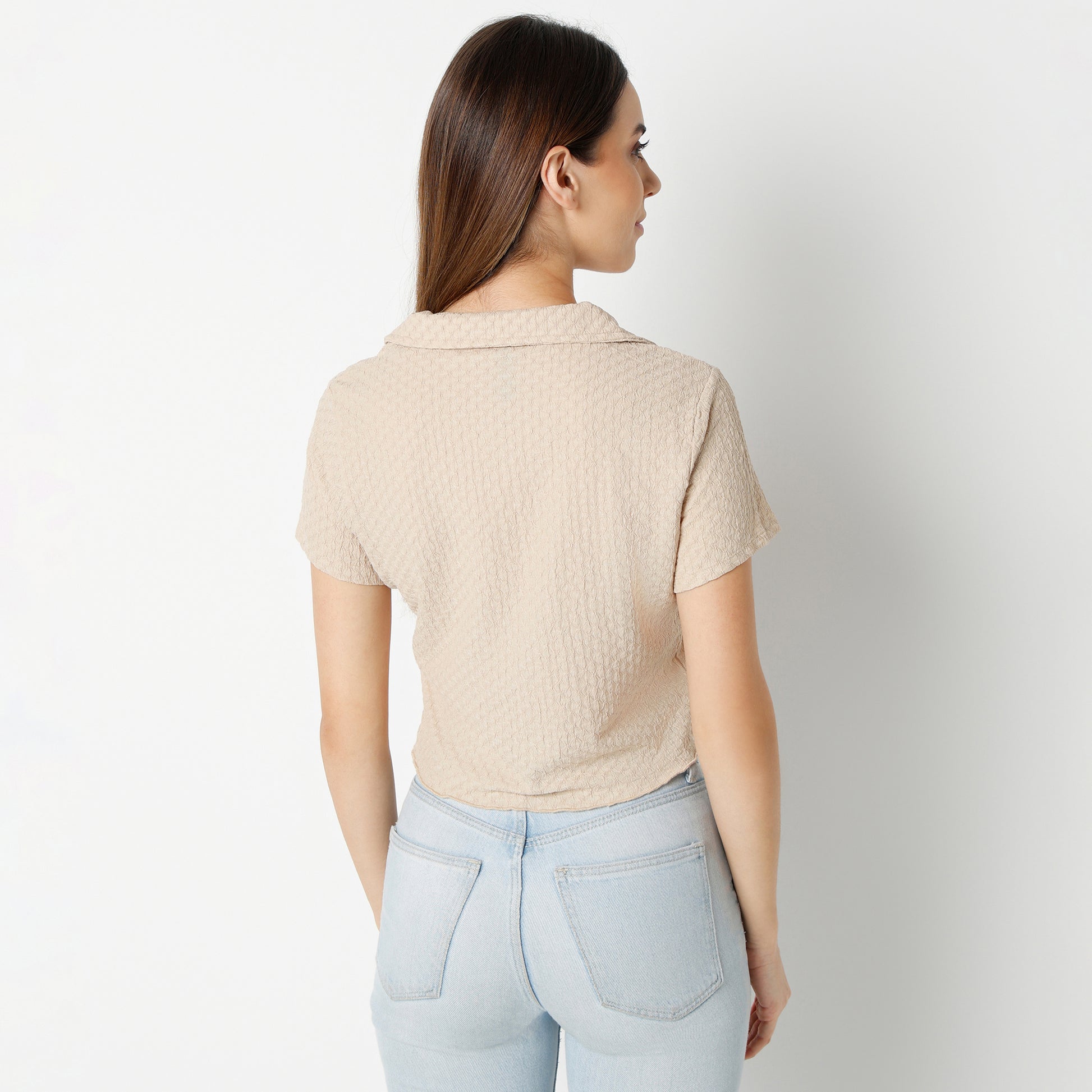 Regular Fit Solid Cropped Shirt