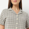 Regular Fit Checkered Lapel Collar Cropped Shirt