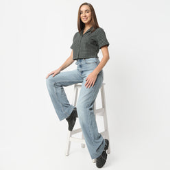 Regular Fit Checkered Cropped Shirt